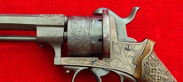 A fine decorative Belgian 6 shot 10mm pin-fire double-action revolver. Circa 1865.  Ref 3975